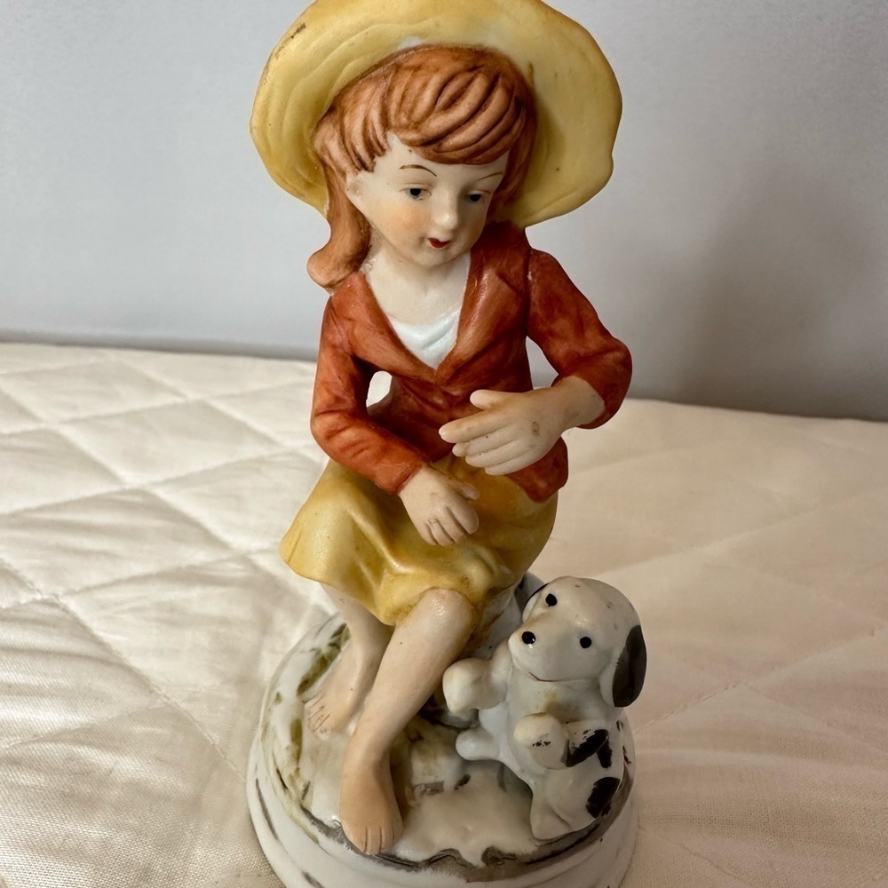 Vintage Porcelain Girl With Dog Figurine Adult Home Decor Collectables Small